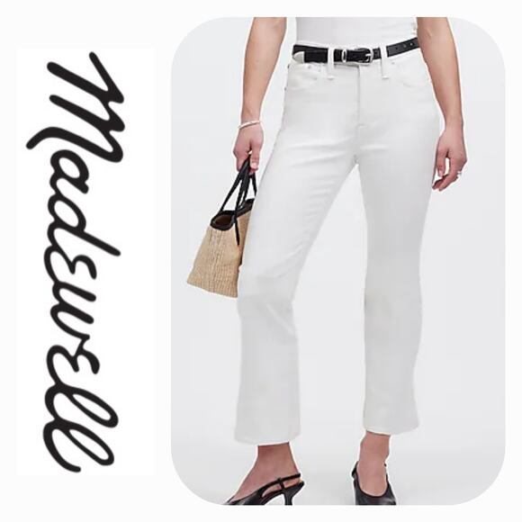 NWT Madewell Petite Kick Out Crop Mid-Rise Ankle Jeans Sz. 28Px26 Pure White - Picture 1 of 15